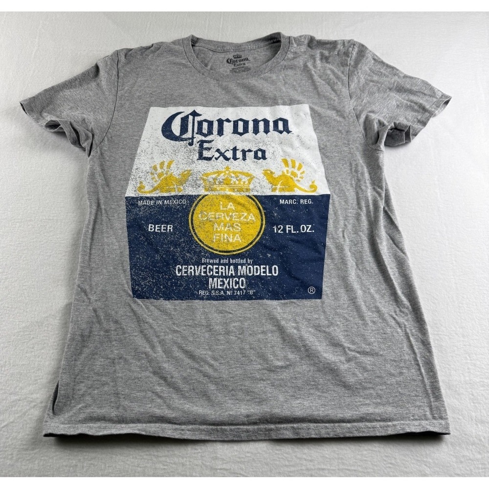 Corona Extra Beer T -Shirt Men's Large Gray Distressed Logo Casual Cotton Tee M
